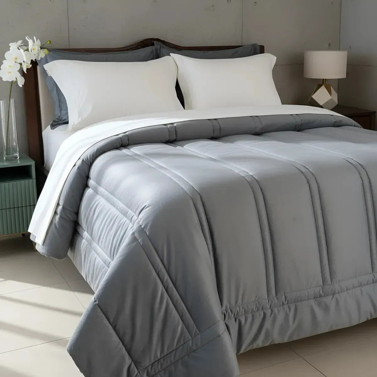 Cobedrom Super King 3,15x2,70 Blair Veludo E Algodão Quente Cor Cinza